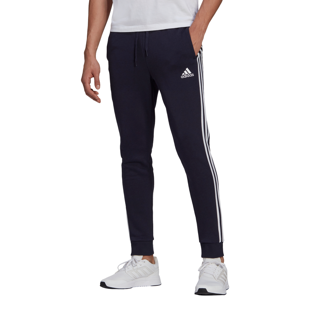 Adidas | Mens Essential Fleece Tapered Cuff 3-Stripes Pants (Navy/White)