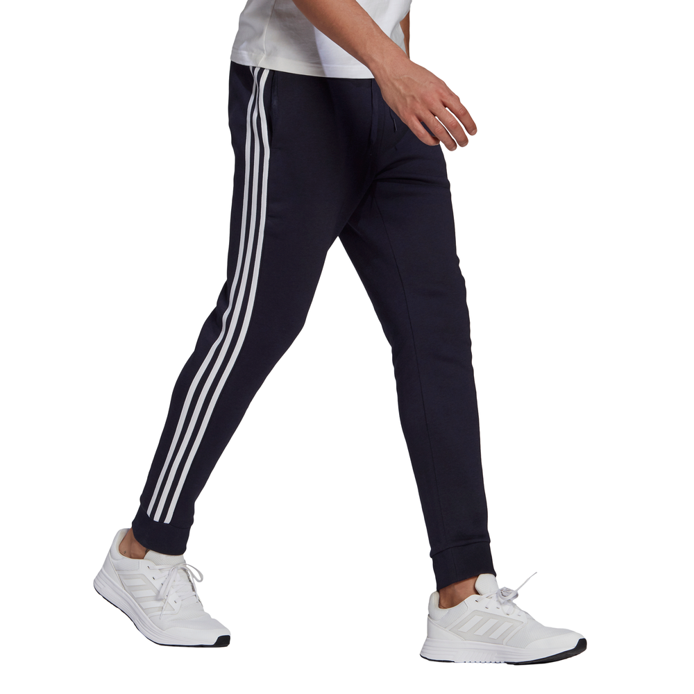 Adidas | Mens Essential Fleece Tapered Cuff 3-Stripes Pants (Navy/White)