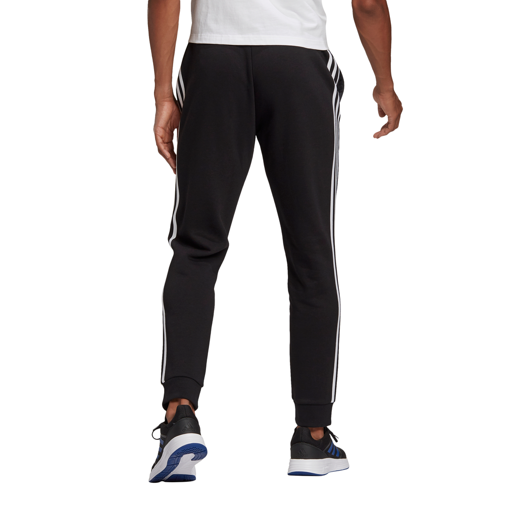 Adidas | Mens Essential Fleece Tapered Cuff 3-Stripes Pants (Black/White)