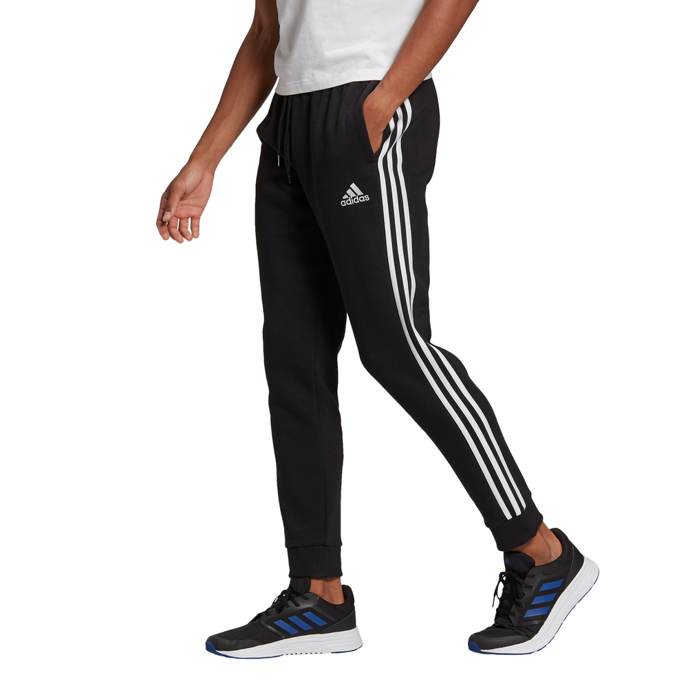 Adidas | Mens Essential Fleece Tapered Cuff 3-Stripes Pants (Black/White)