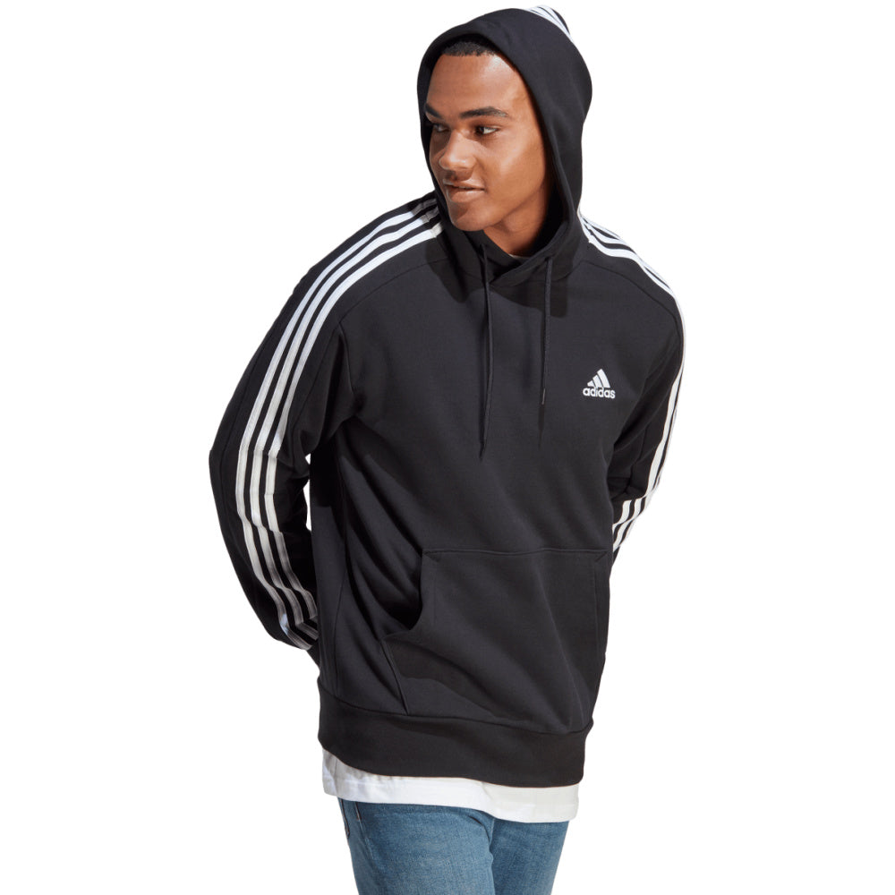 Adidas Mens Essentials French Terry 3 Stripes Hoodie Black