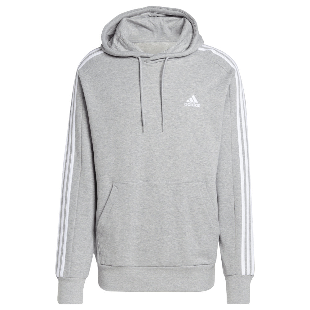 Adidas | Mens Essentials French Terry 3-Stripes Hoodie (Grey Heather/White)