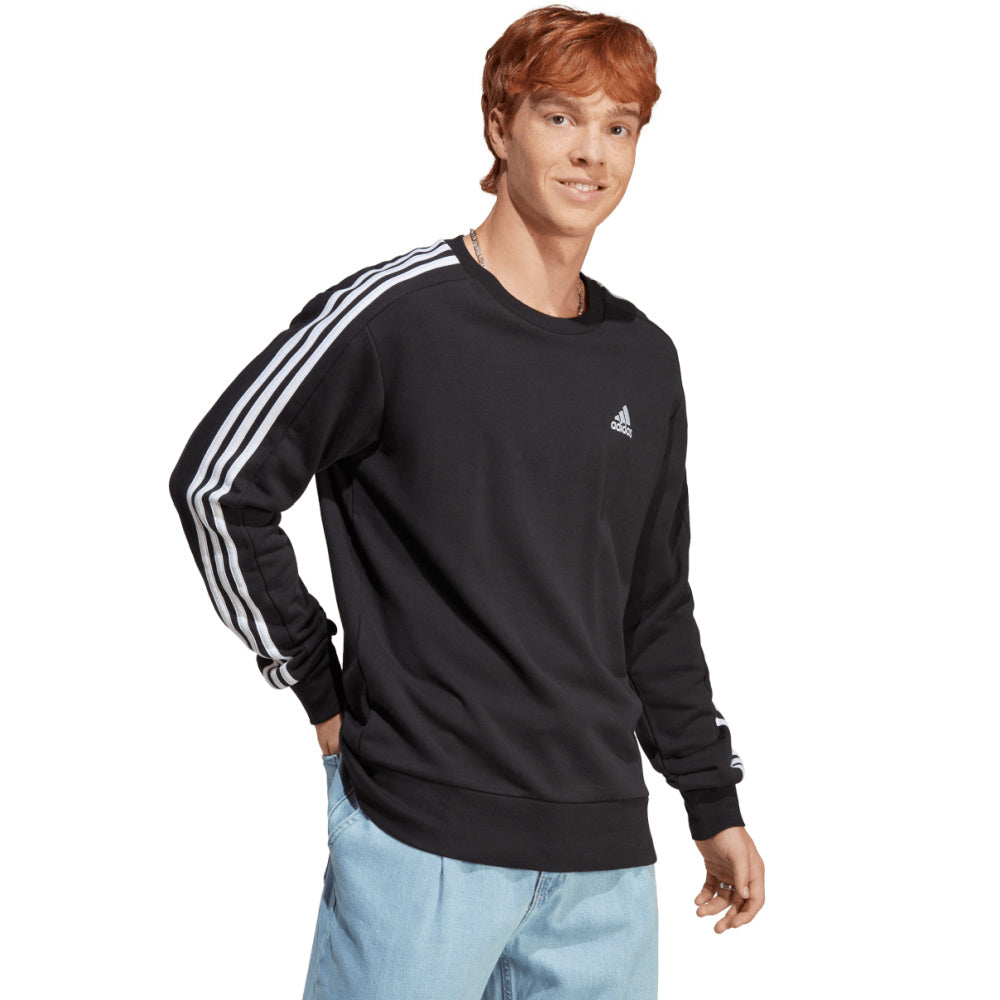 Adidas | Mens Essentials French Terry 3-Stripes Sweatshirt (Black/White)