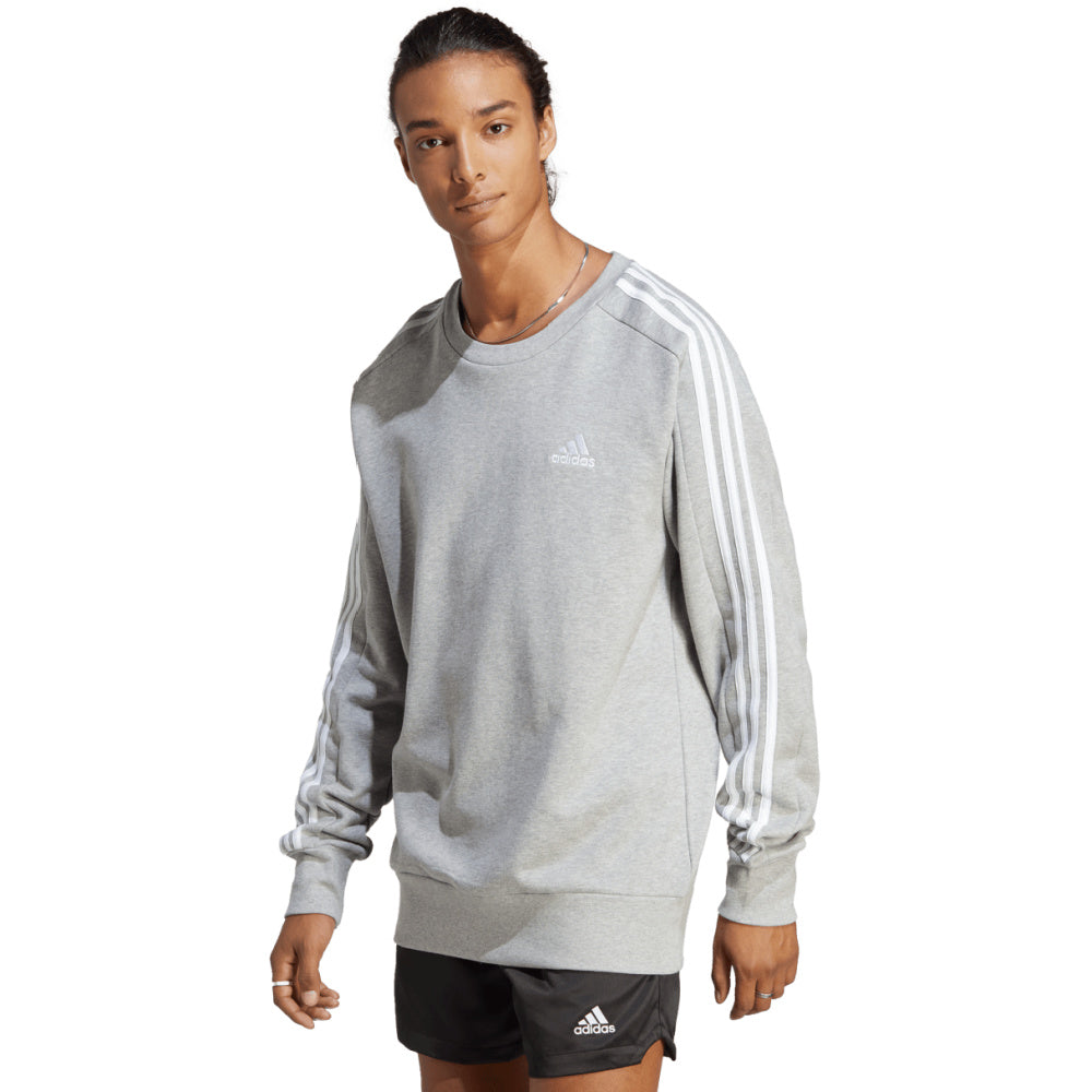 Adidas | Mens 3-Stripe French Terry Sweatshirt (Medium Grey/White)