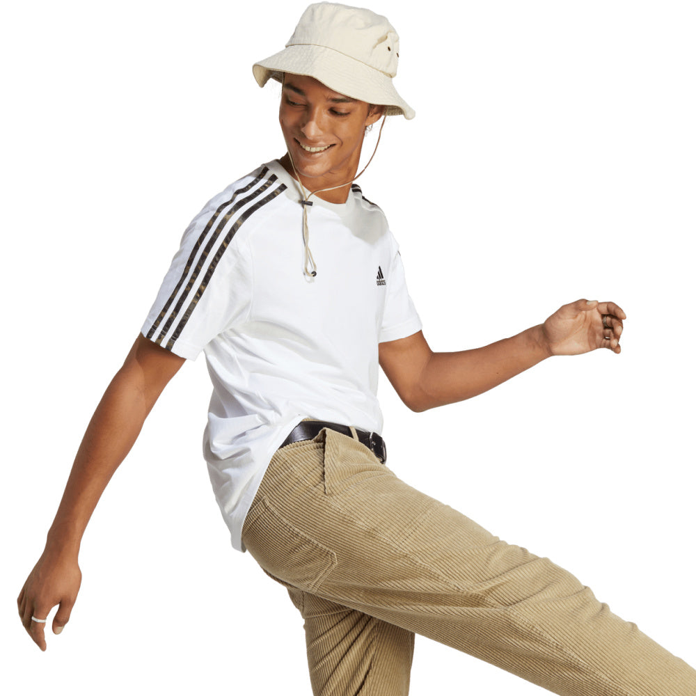 Adidas | Mens Essentials Single Jersey 3-Stripes Tee (White/Olive Strata)