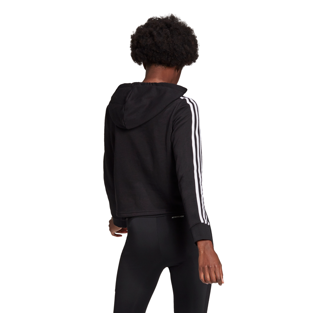 ADIDAS | WOMENS ESSENTIALS 3-STRIPES CROPPED HOODIE (BLACK/WHITE)