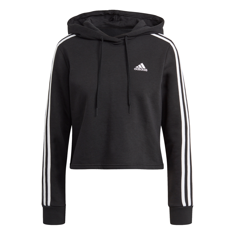 ADIDAS | WOMENS ESSENTIALS 3-STRIPES CROPPED HOODIE (BLACK/WHITE)