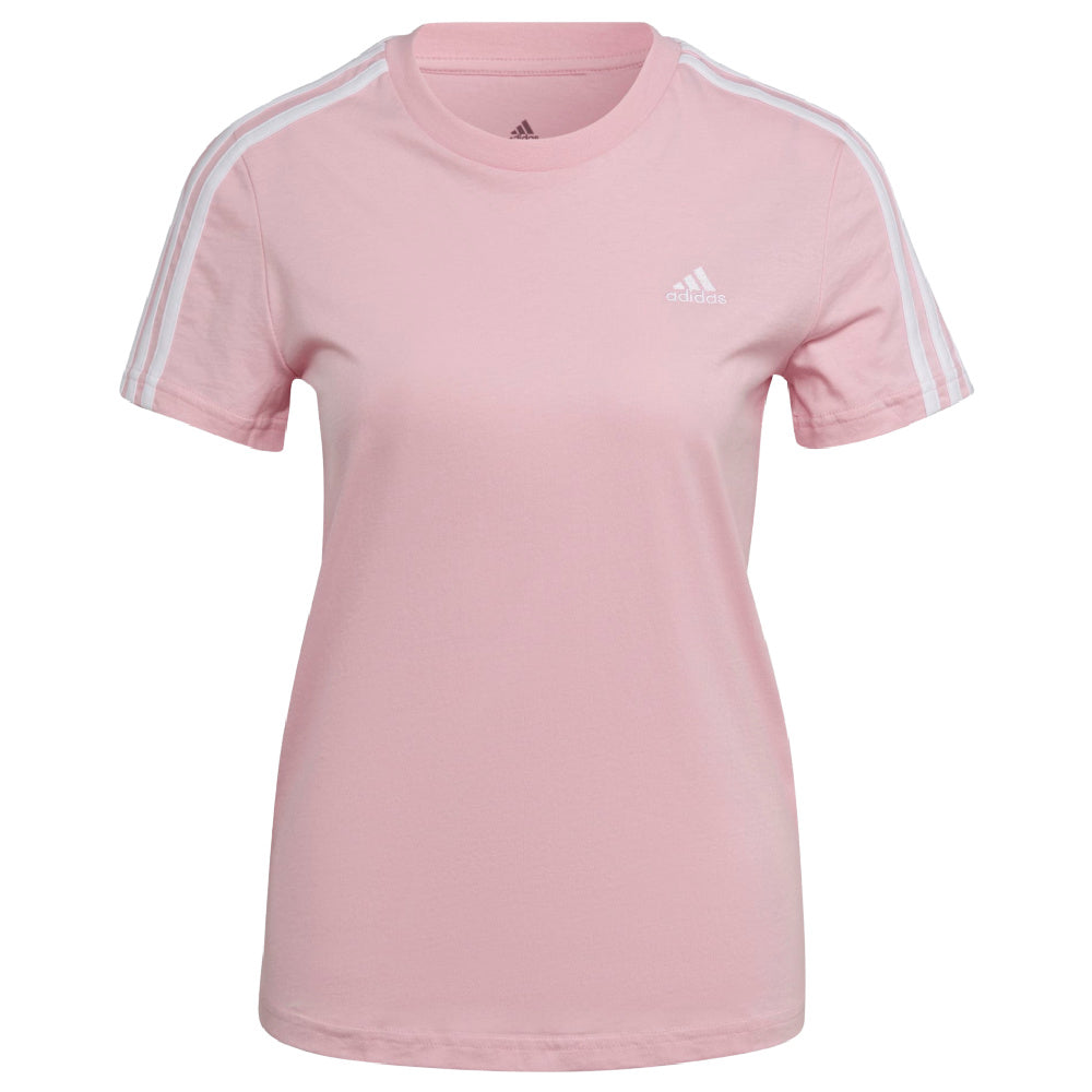 Adidas | Womens Essentials Slim 3-Stripes Tee (True Pink/White)