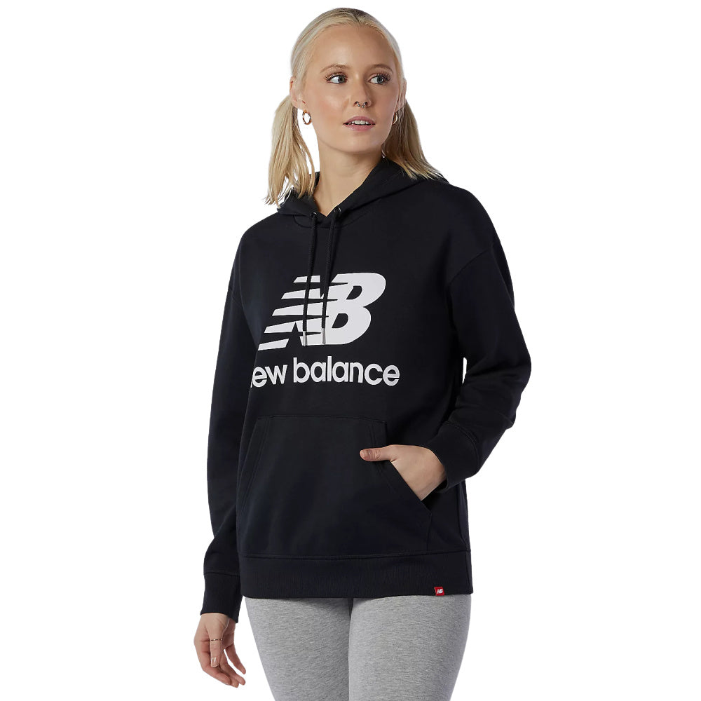 New Balance | Womens Essentials Stacked Logo Oversized Hoodie (Black)