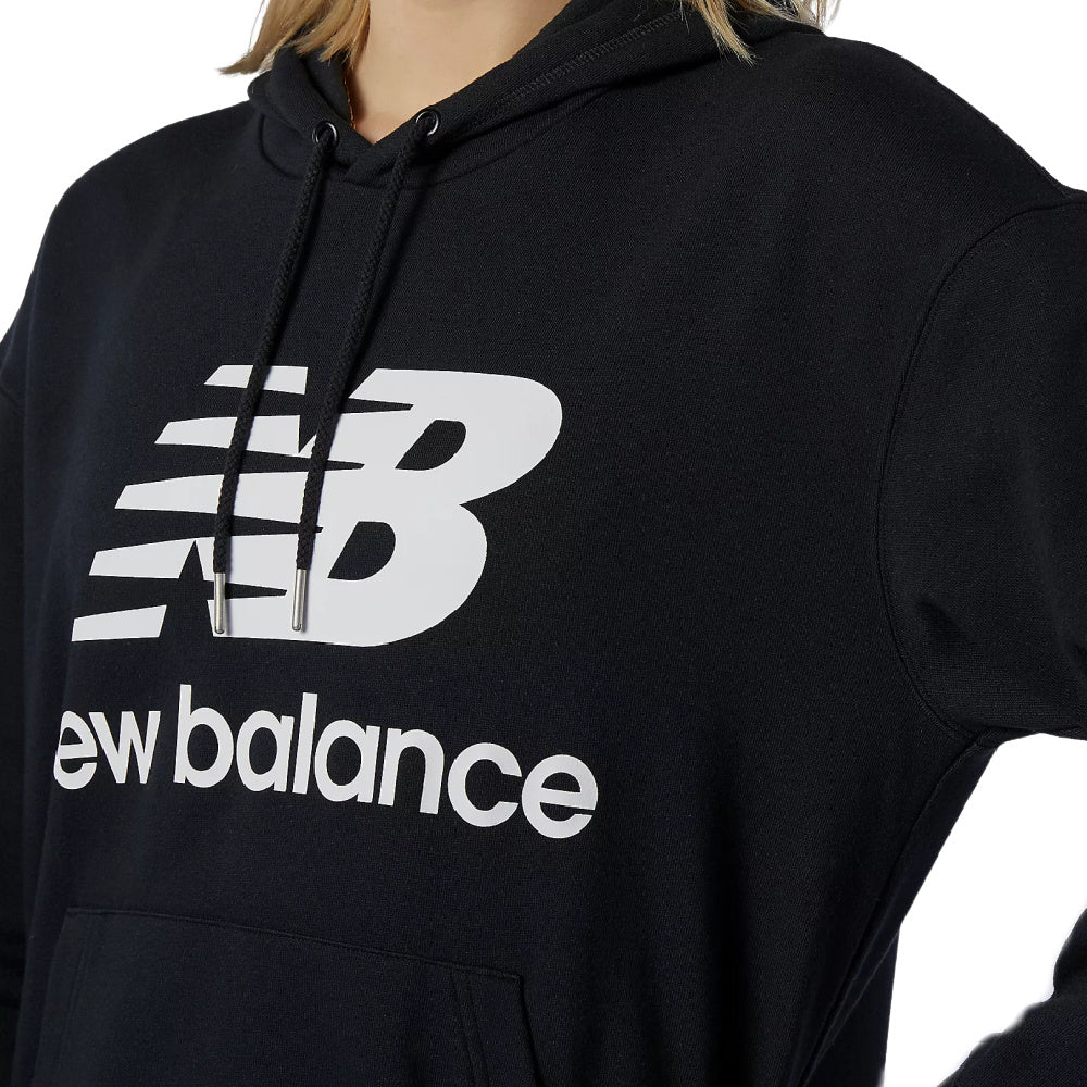 New Balance | Womens Essentials Stacked Logo Oversized Hoodie (Black)