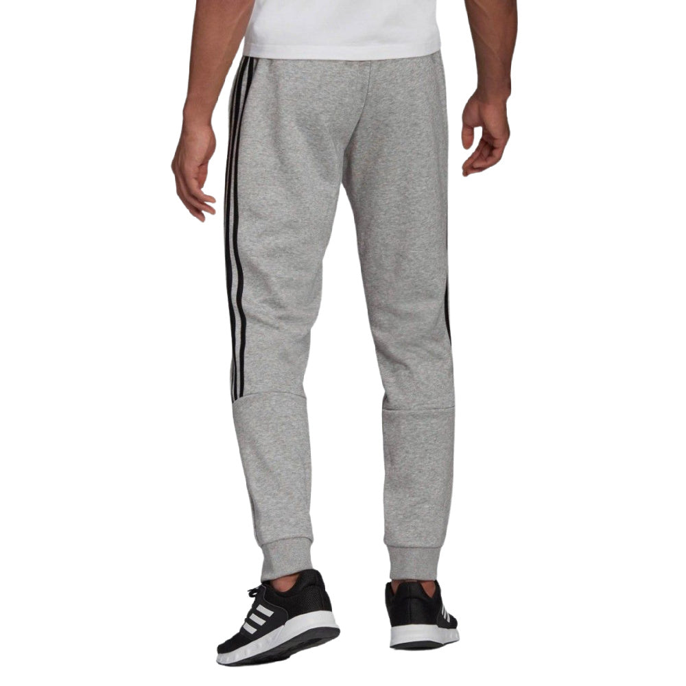 Adidas | Mens Essentials Fleece Tappered Cuff 3-Stripes Pants (Grey/Black)