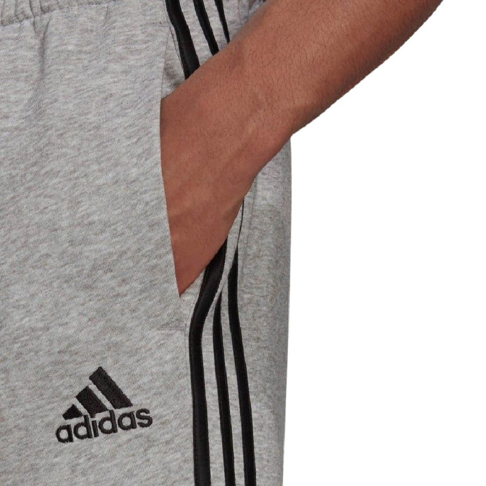 Adidas | Mens Essentials Fleece Tappered Cuff 3-Stripes Pants (Grey/Black)