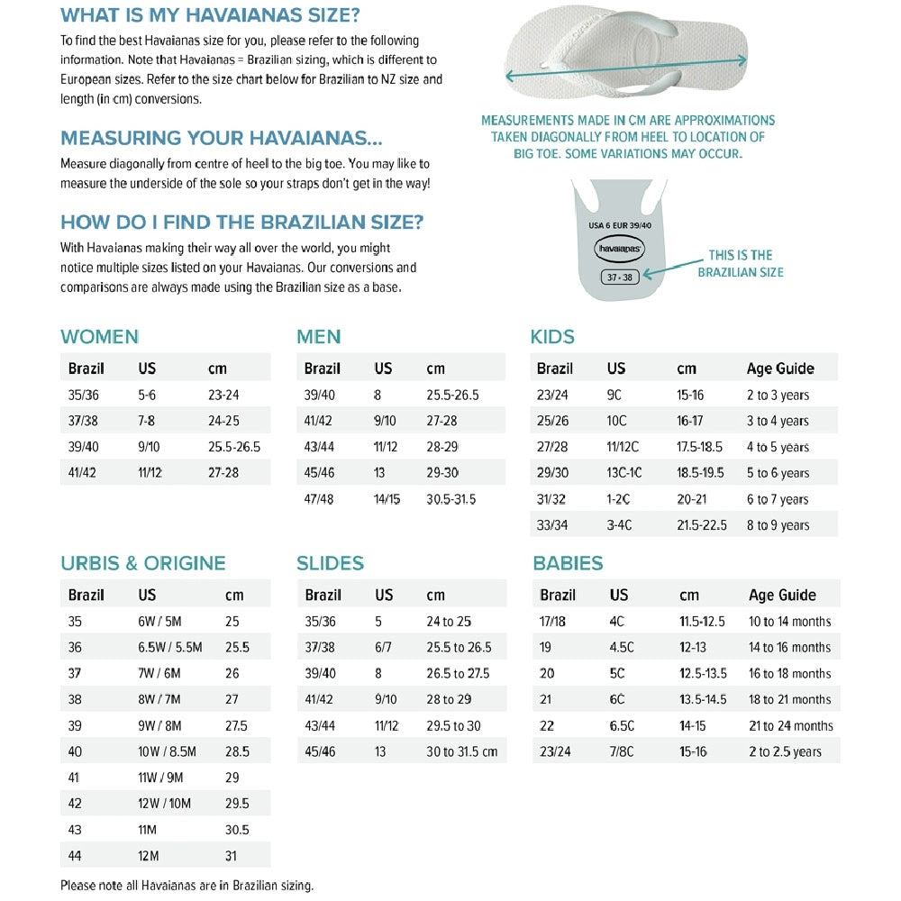 Havaianas size clearance chart us