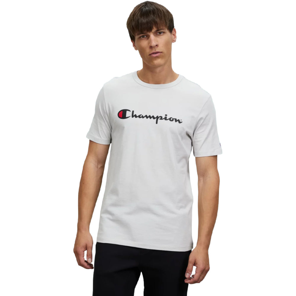 Champion Mens Script Short Sleeve Tee Oakmeal Platinum Sports