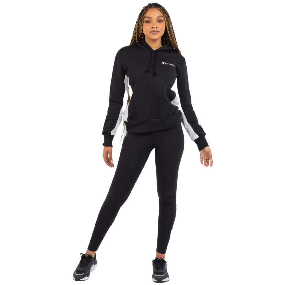 Champion Womens Panel Hoodie Black White Platinum Sports