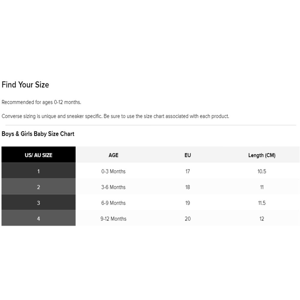 Converse toddler size chart store