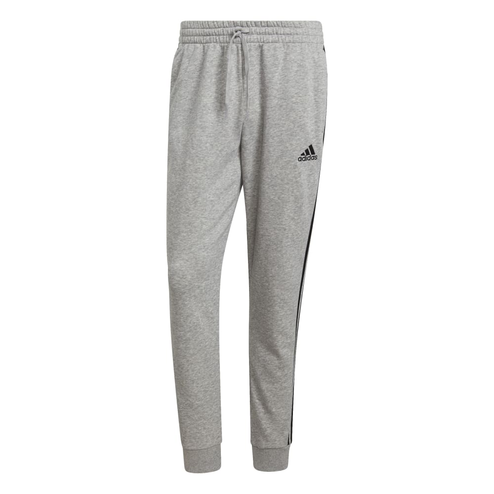 Adidas | Mens Essentials Fleece Tapered Cuff 3-Stripes Pants (Grey/Black)