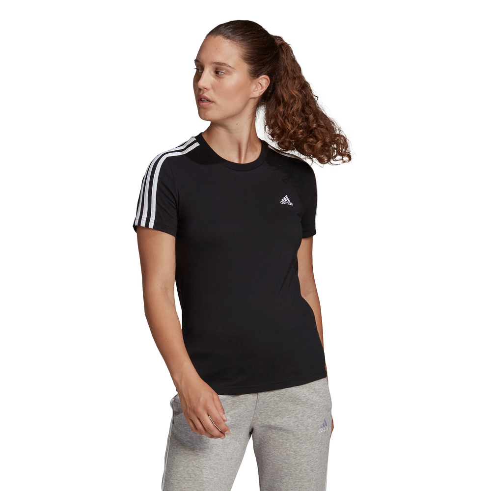 Adidas | Womens Essentials Slim 3-Stripes Tee (Black/White)