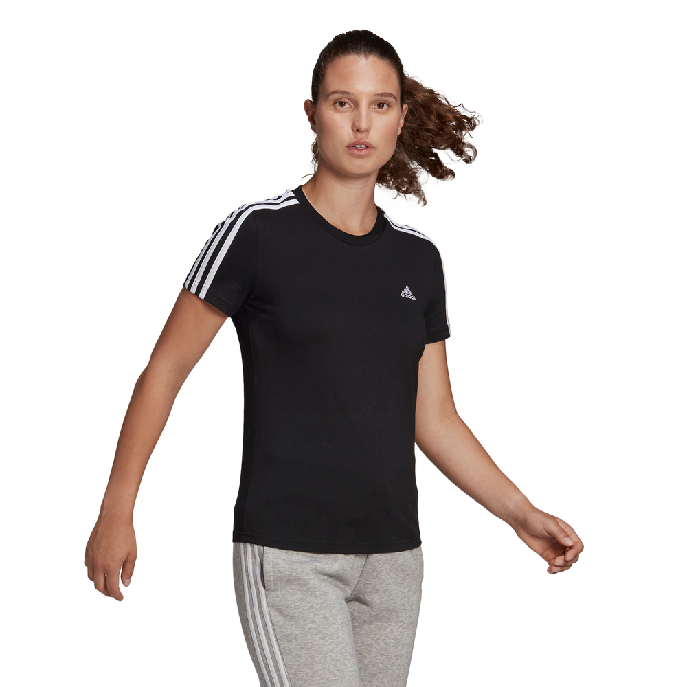 Adidas | Womens Essentials Slim 3-Stripes Tee (Black/White)