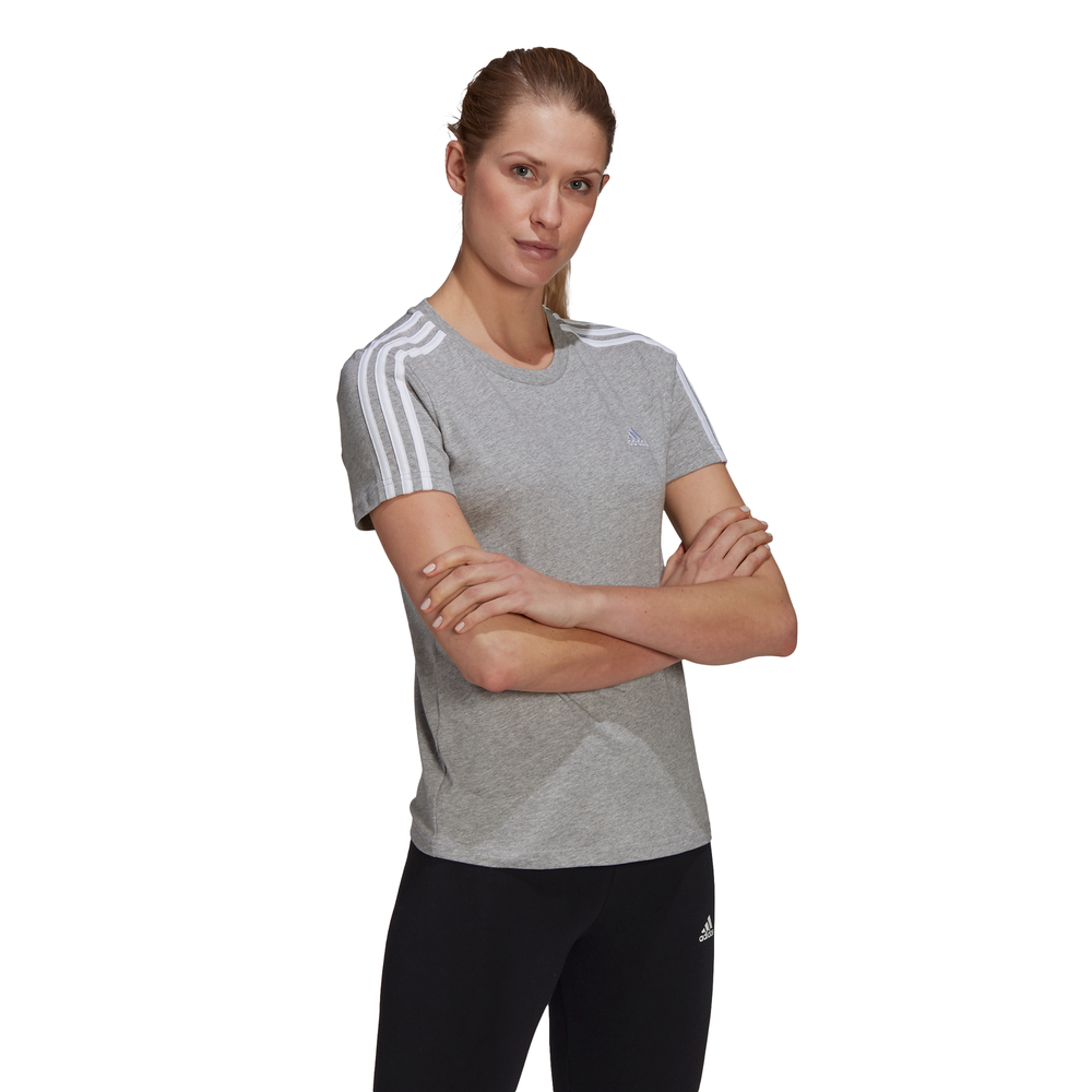 Adidas | Womens Essentials Slim 3-Stripes Tee (Grey/White)