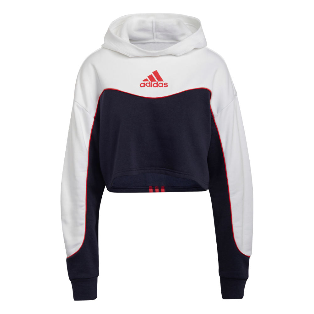 Adidas | Womens Essentials Colour-Block 3-Stripe Hoodie (Legend Ink/White/Vivid Red)