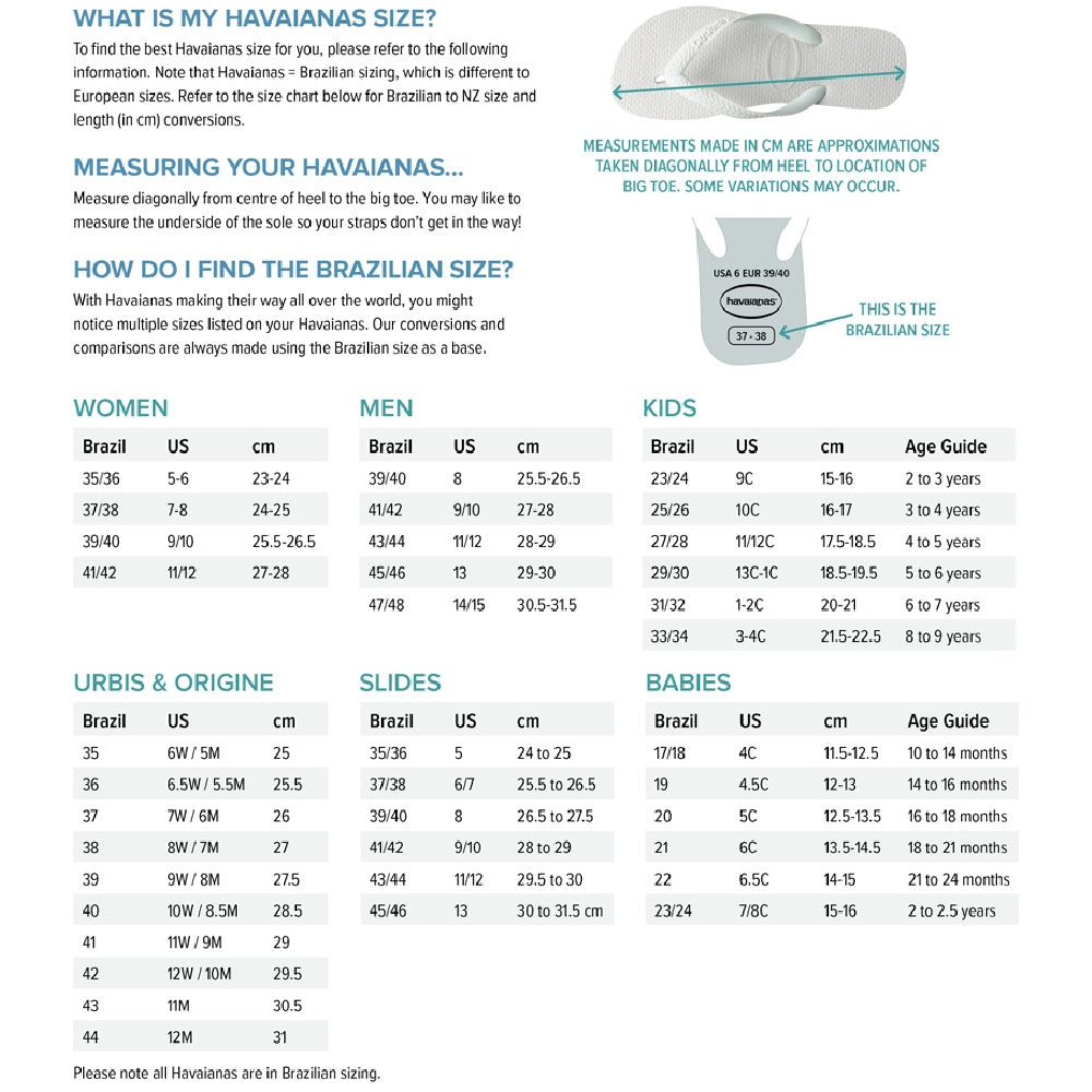 Havaianas conversion chart store