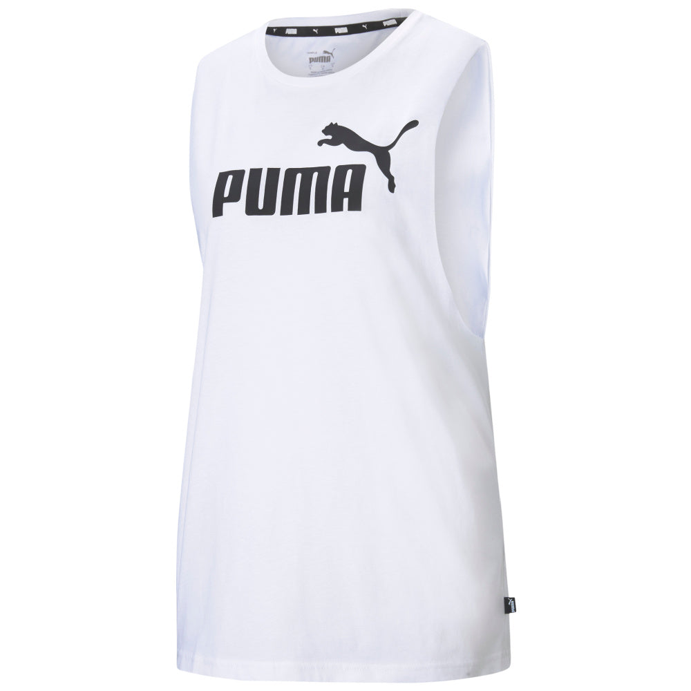 Puma | Womens Essentials Logo Cut Off Tank (White/Black)