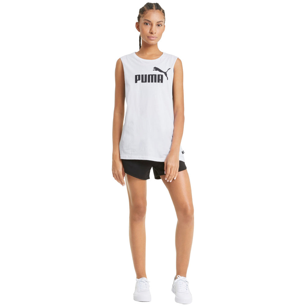 Puma | Womens Essentials Logo Cut Off Tank (White/Black)