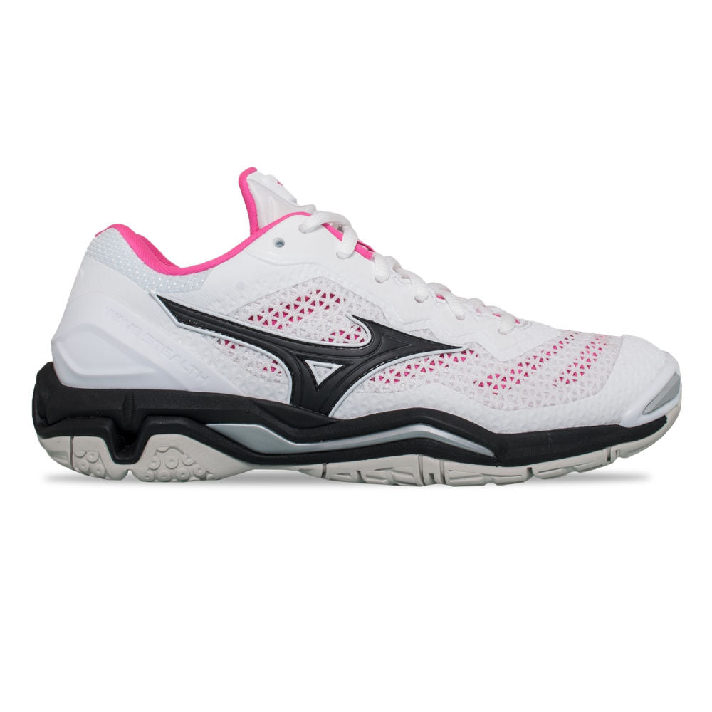 Mizuno | Womens Wave Stealth V NB (White/Black/Pink)