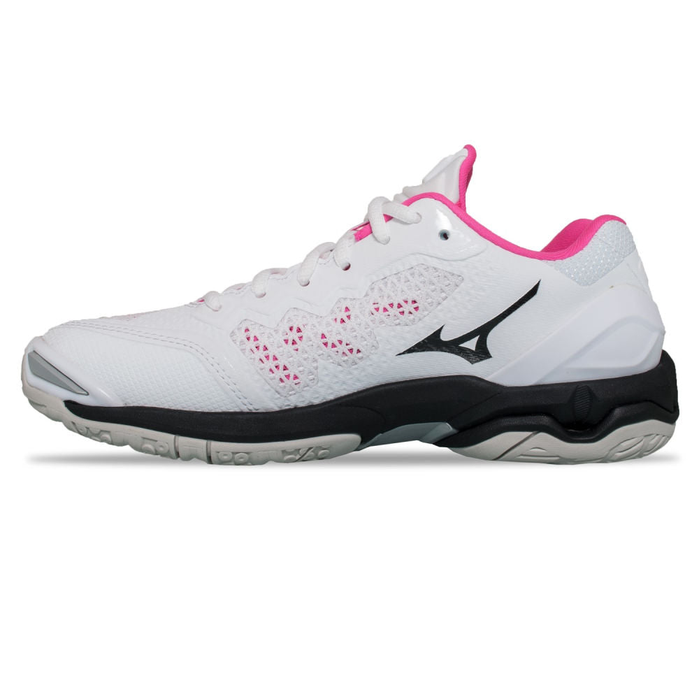 Mizuno | Womens Wave Stealth V NB (White/Black/Pink)