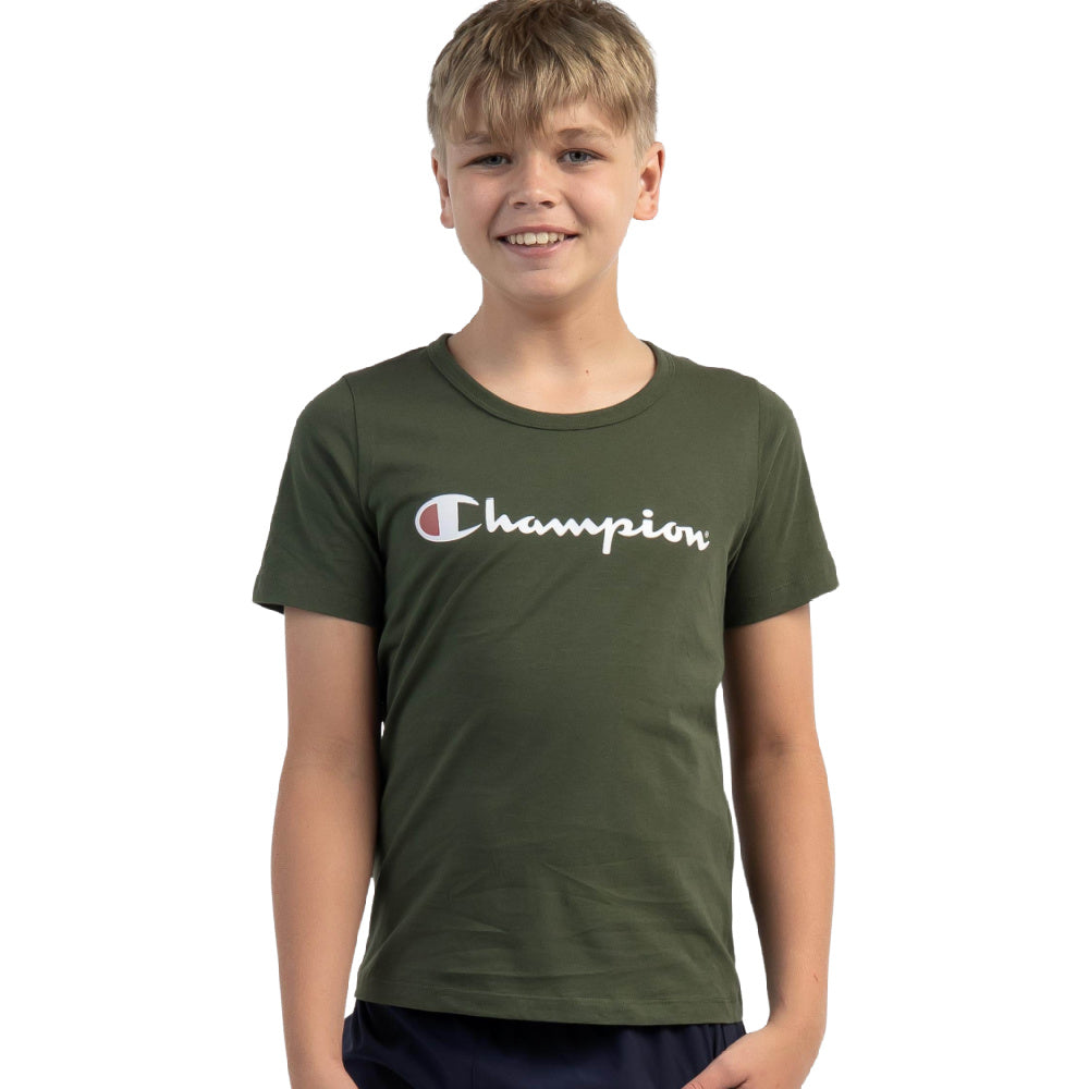 チャンピオン |キッズスクリプト半袖Tシャツ（サーペンタイングリーン）