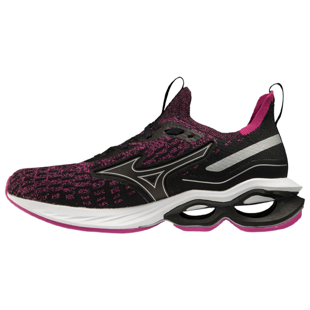 Mizuno Womens Wave Creation 23 Waveknit Black Purple Platinum Sports